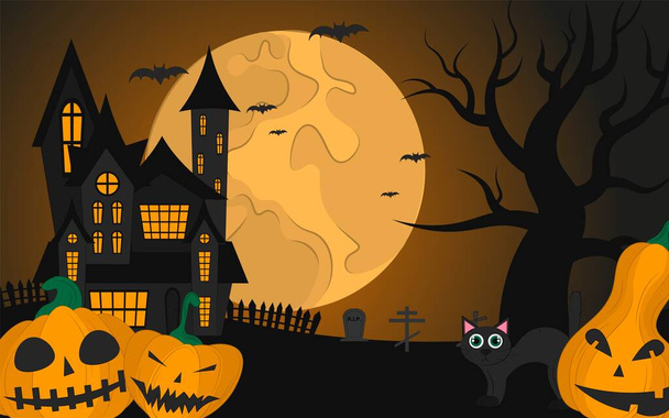 Halloween night background. Vector illustration for the October holiday, banner. Poster, invitation template for halloween party, web page. - Vector, Image