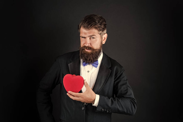 my valentine. love and romance. mature bearded guy looking formal. 14th of february. - 写真・画像