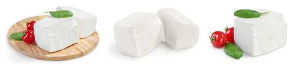 Feta sajt izolált fehér alapon. Teljes mélységélességgel. Készlet vagy gyűjtemény - Fotó, kép