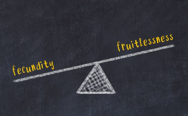 Evenwicht tussen vruchtbaarheid en vruchteloosheid. Krijtbordtekening op zwart krijtbord - Foto, afbeelding