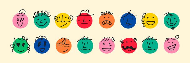 Cartoon style. Round emoji comic faces with various Emotions. - Vector, Image