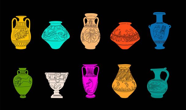 Set of antique Greek amphorae. - Vector, Image