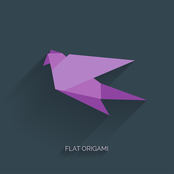 flache Origami-Papiervogel auf abstraktem Hintergrund - Vektor, Bild