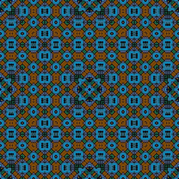Naadloos patroon voor textielkleding, accessoires, sjaals, stola 's, interieur en interieuroppervlakken. Kaleidoscoop en mozaïek en gestreepte patronen. Symmetrische samenstelling - Foto, afbeelding