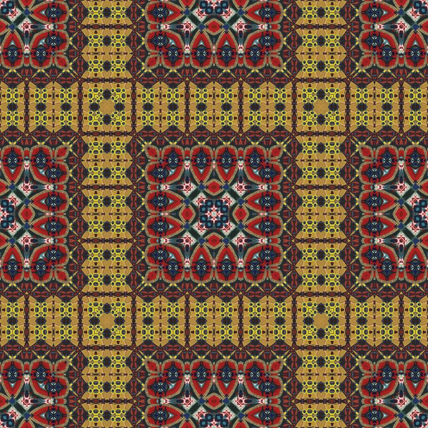 Woven pattern for textile clothing, accessories, scarves, fabric and interior surfaces. Kaleidoscope, mosaic and striped patterns. Symmetrical composition - 写真・画像