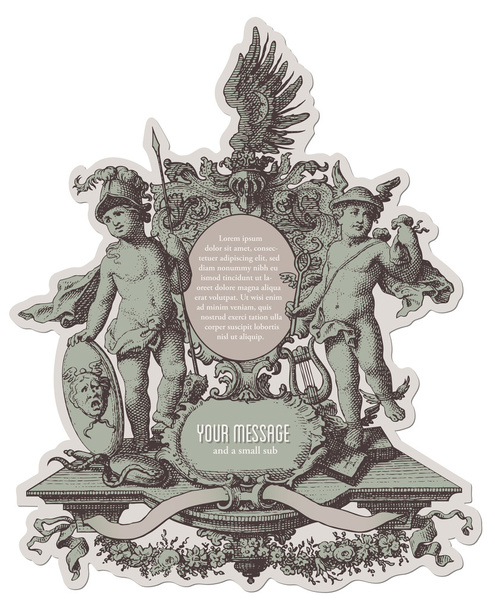 heraldische cartouche met engeltjes - Vector, afbeelding