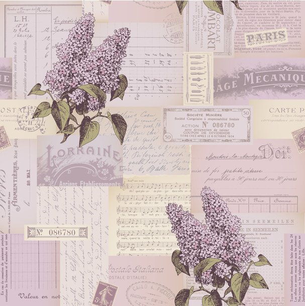 Collage pattern with lilac - Vector, Image