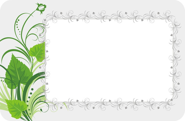 Birch leaves with floral ornament. Background for card. Vector illustration - Vector, Image