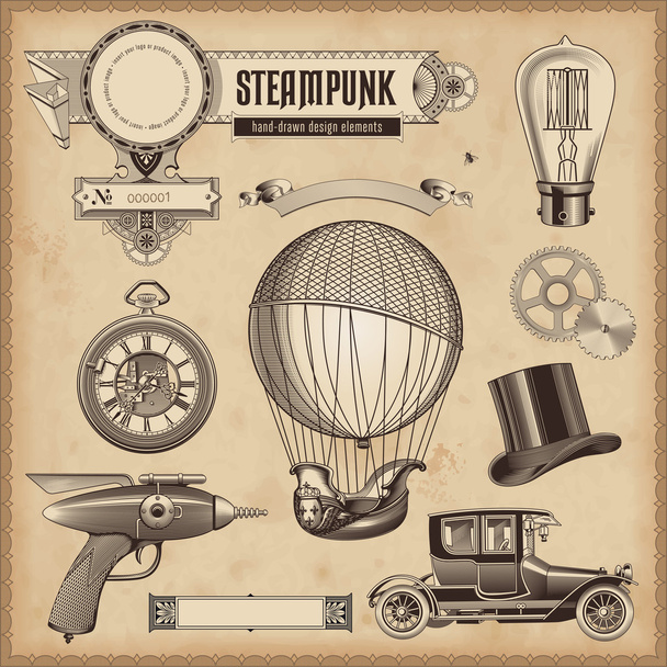 Set of  steampunk design elements - Vector, Image