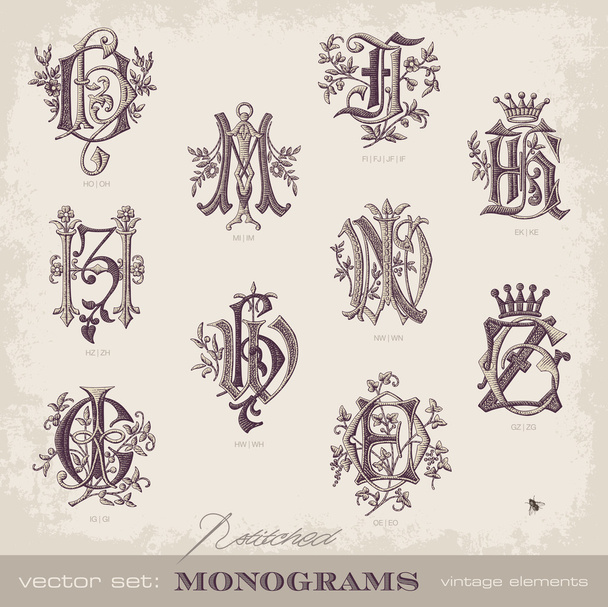 vyšívané monogramy - Vektor, obrázek