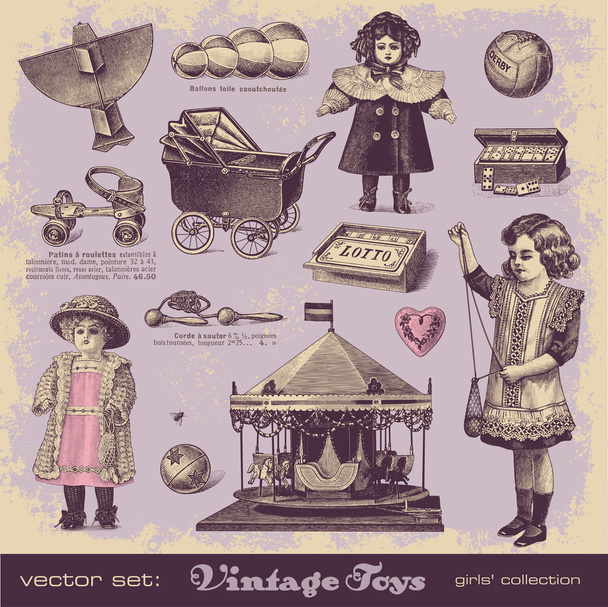 Vintage Spielzeug - Mädchen-Kollektion - Vektor, Bild