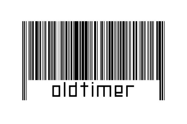 Barcode op witte achtergrond met daaronder de inscriptie oldtimer. Begrip handel en mondialisering - Foto, afbeelding