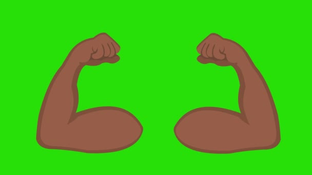 Циклическая анимация коричневых рук, сжимающих бицепсы на зеленом фоне хромы - Кадры, видео