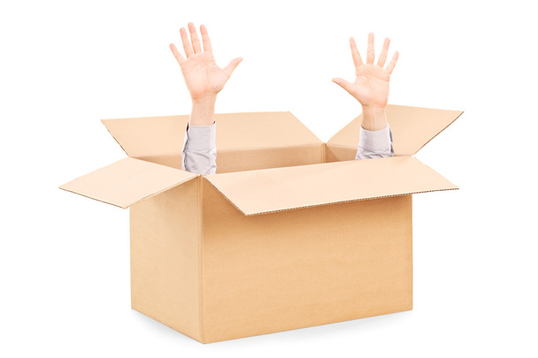 Hands arising from carton box - Zdjęcie, obraz
