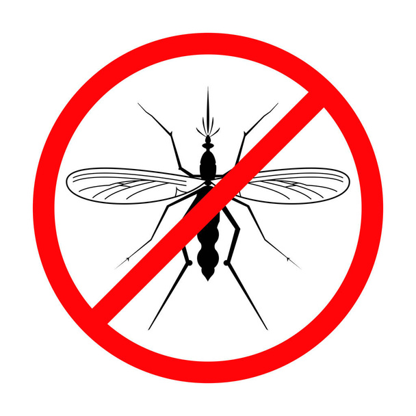 Silhueta Mosquito Vector Ilustração com símbolo proibido isolado no fundo branco, adequado para, símbolos, ícones, logotipos e muito mais - Vetor, Imagem