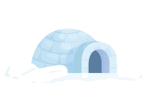 Traditionelles Iglu aus Schnee im Cartoon-Stil isoliert auf weißem Hintergrund. Eishaus im Freien, Eskimo-Kultur, anarktische Heimat. - Vektor, Bild