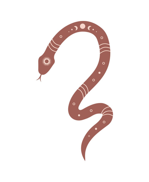 Μαγικό φίδι σε στυλ Boho με φεγγάρι. Μυστικό σύμβολο σε μοντέρνο μινιμαλιστικό στυλ. Εσωτερική διανυσματική απεικόνιση - Διάνυσμα, εικόνα