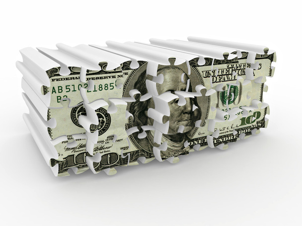 Puzzle from dollar on white isolated background - Φωτογραφία, εικόνα