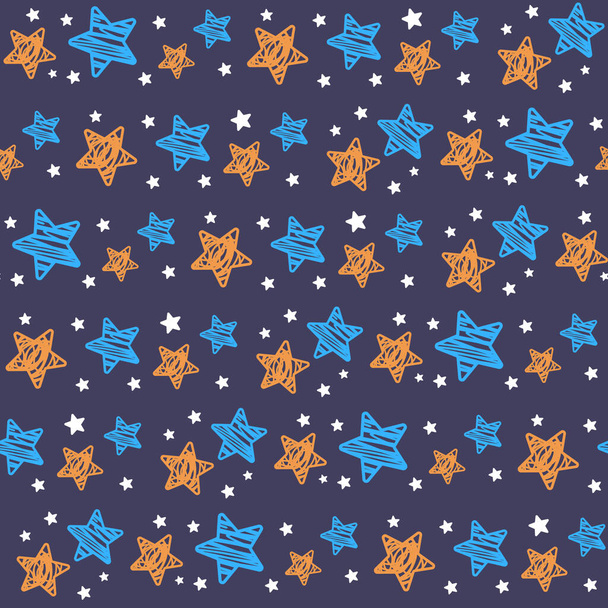 Handgezeichnete Sterne nahtlose Muster Hintergrund - Vektor, Bild