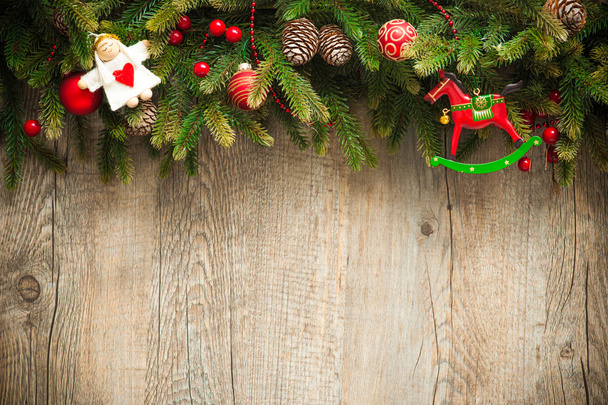 christmas decoration over old wooden background - Photo, Image