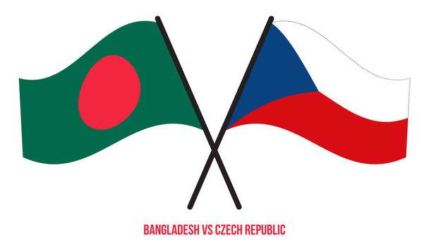 Бангладеш і Чеська Республіка Прапори перетинають і розмахують флейтою. Офіційна пропозиція. Правильні кольори. - Вектор, зображення