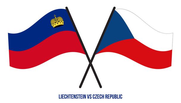 リヒテンシュタインとチェコ共和国の国旗が交差し、フラットスタイルを振っています。正式名称。正しい色. - ベクター画像