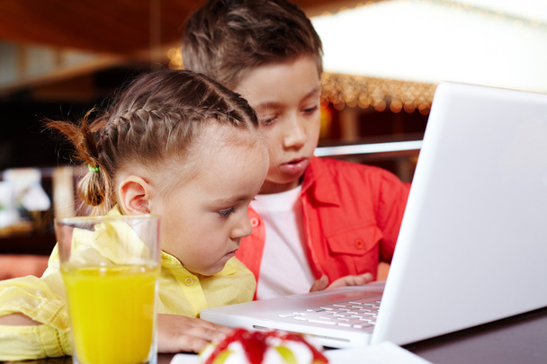 Дети печатают на ноутбуке
 - Фото, изображение