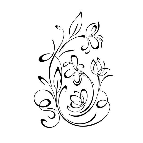 unique decorative element with stylized flowers, leaves and swirls in black lines on a white background - Vektor, kép