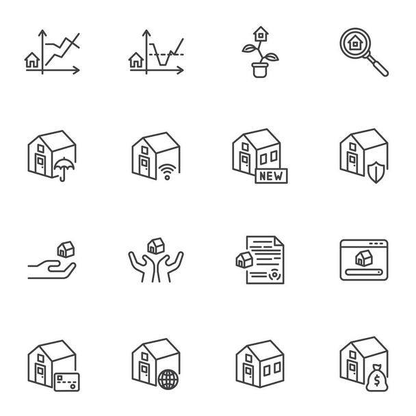 Real estate business line icons set - Vector, imagen