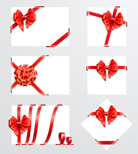 Collection of red bows with greeting cards. Vector illustration - Vector, afbeelding