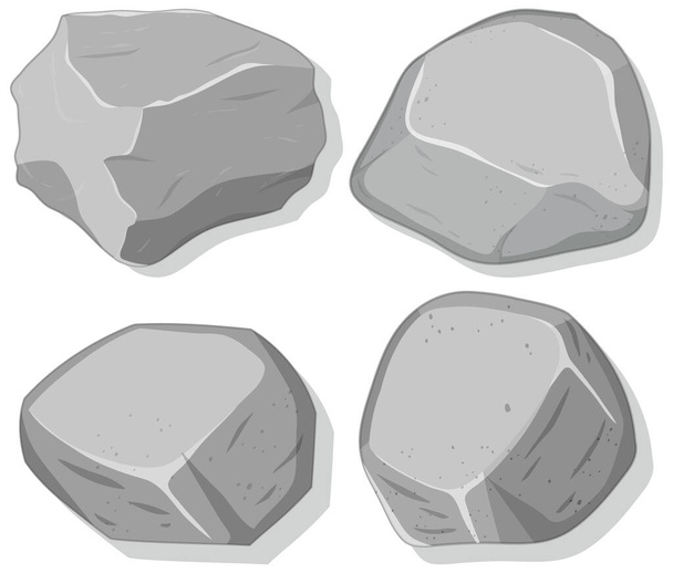 Conjunto de piedras grises aisladas sobre fondo blanco ilustración - Vector, Imagen