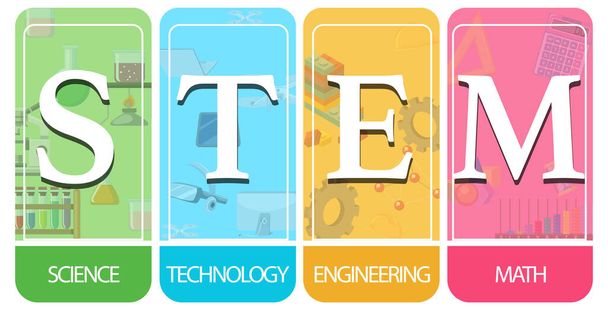 Colourful STEM education text icon illustration - Vector, Image