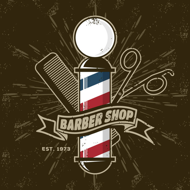 Modello poster negozio barbiere con palo barbiere - Vettoriali, immagini