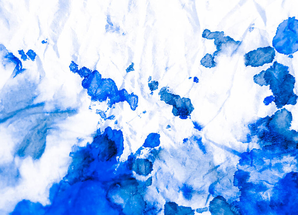 Splash Banner. Tie Dye Print. Bright Blue Dirty Art Painting. Dirty Art Background. Watercolor Print. Aquarelle Texture. Deep Blue Tie Dye Grange. Wet Art Print. Brushed Graffiti. White  - Foto, Imagem