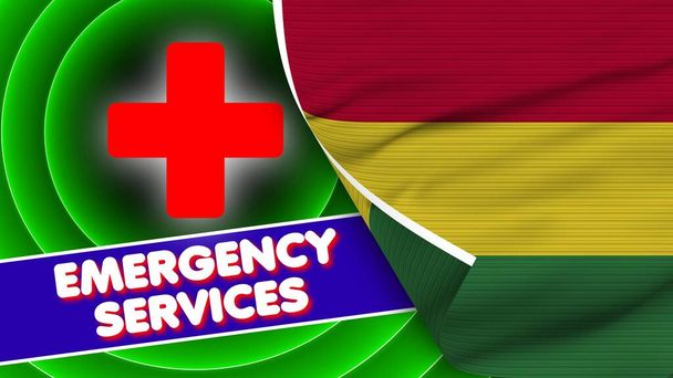 Bolivia Realistic Flag with Emergency Services Title Fabric Texture Effect 3D Illustration - Foto, Imagen
