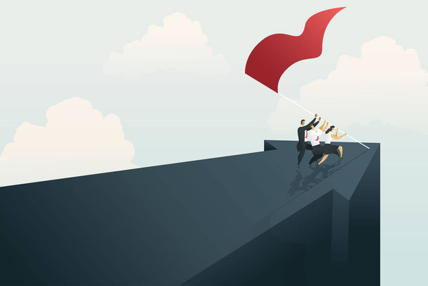 Business people teamwork together to achieve goal on the mountain. Concept business, vector illustration. - Vector, Image