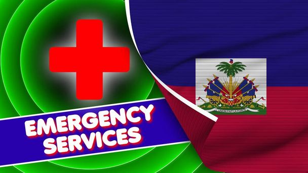 Haiti Realistic Flag with Emergency Services Title Fabric Texture Effect 3D Illustration - Fotó, kép