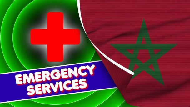 Morocco Realistic Flag with Emergency Services Title Fabric Texture Effect 3D Illustration - Photo, image