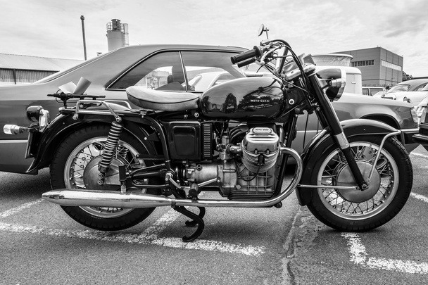 BERLIN, GERMANY - MAY 17, 2014: Italian motorcycle Moto Guzzi V7. Black and white. 27th Oldtimer Day Berlin - Brandenburg - Фото, изображение