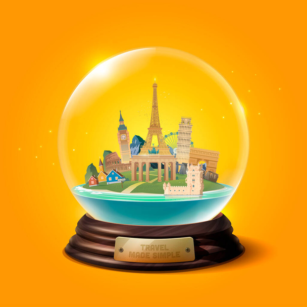 The glass ball with landmarks. - Vector, Image