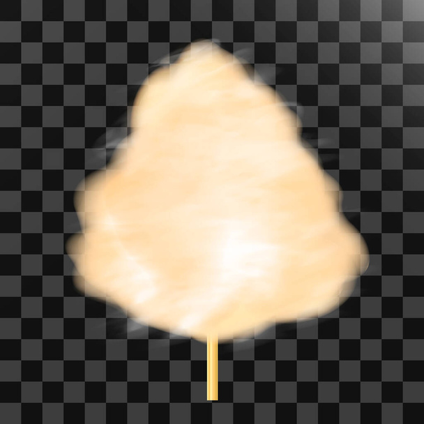 Dulces de algodón naranja. Nube realista de azúcar en un palo de madera. Vector 3D. Ilustración realista aislada - Vector, Imagen