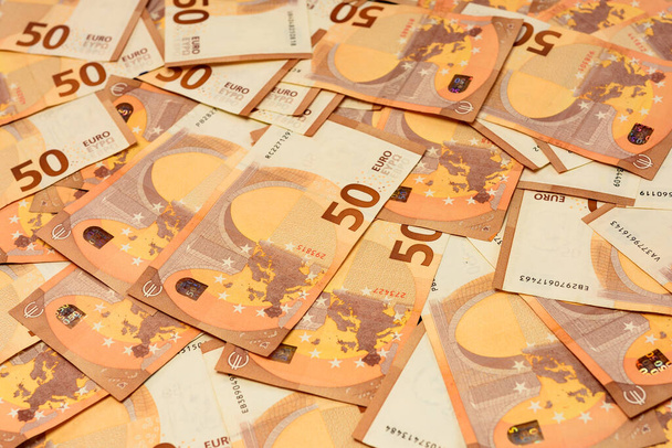 European currency in the face of fifty euros, saving money in foreign currency. new - Photo, Image