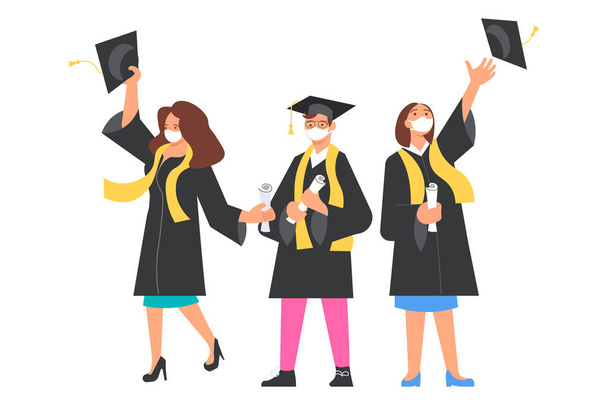 Feliz graduados hombres y mujeres arroja los límites académicos - Foto, Imagen