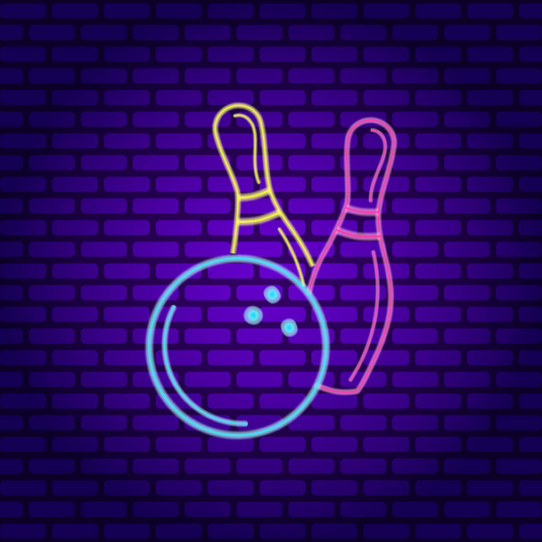 néon bowling icônes allée enseigne, bannière sur mur de briques sombres - Photo, image
