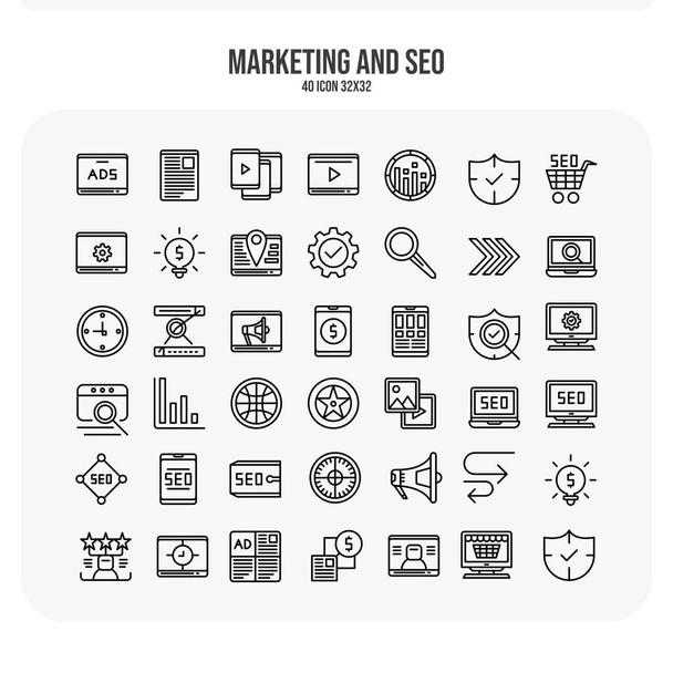 Marketing and seo icon outline style - Vetor, Imagem