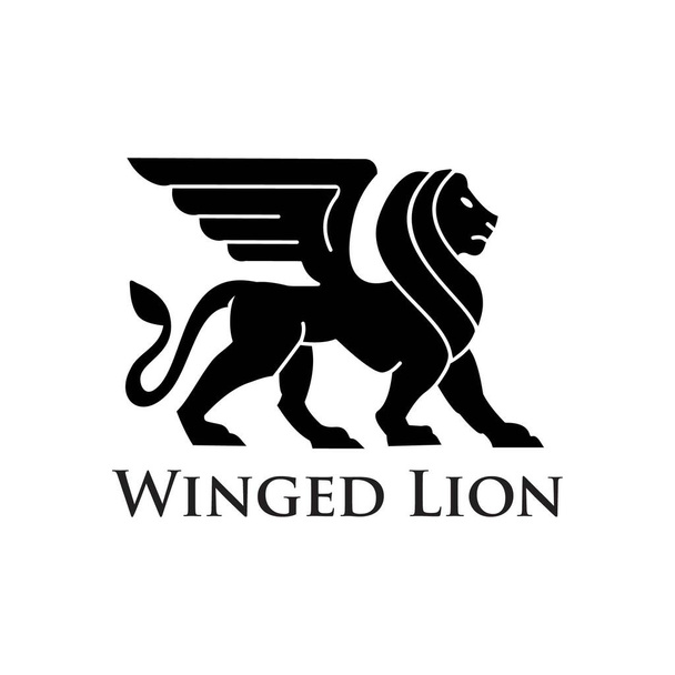 Крылатый лев черный с белым фоном логотип эксклюзивный дизайн вдохновение - Вектор,изображение