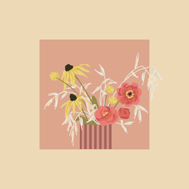 Bouquet with dried flowers, bohemian style, dry spikelets and herbs. Echinacea yellow. Botanical illustration - Vektor, kép