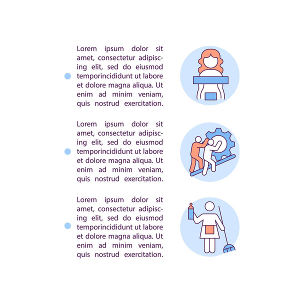 Types of modern slavery concept line icons with text. PPT page vector template with copy space. Brochure, magazine, newsletter design element. Persons exploitated linear illustrations on white - Vector, imagen