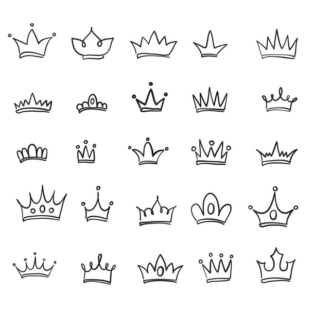Corona dibujada a mano logotipo y colección de iconos - Vector, imagen