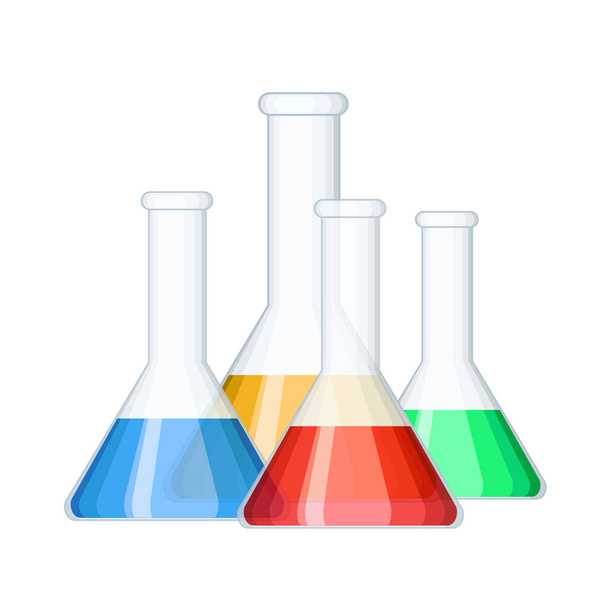 groep van verschillende chemische medische reageerbuizen met kleurvloeistof - Vector, afbeelding
